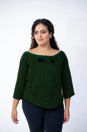 Blusa em patchwork com decote canoa